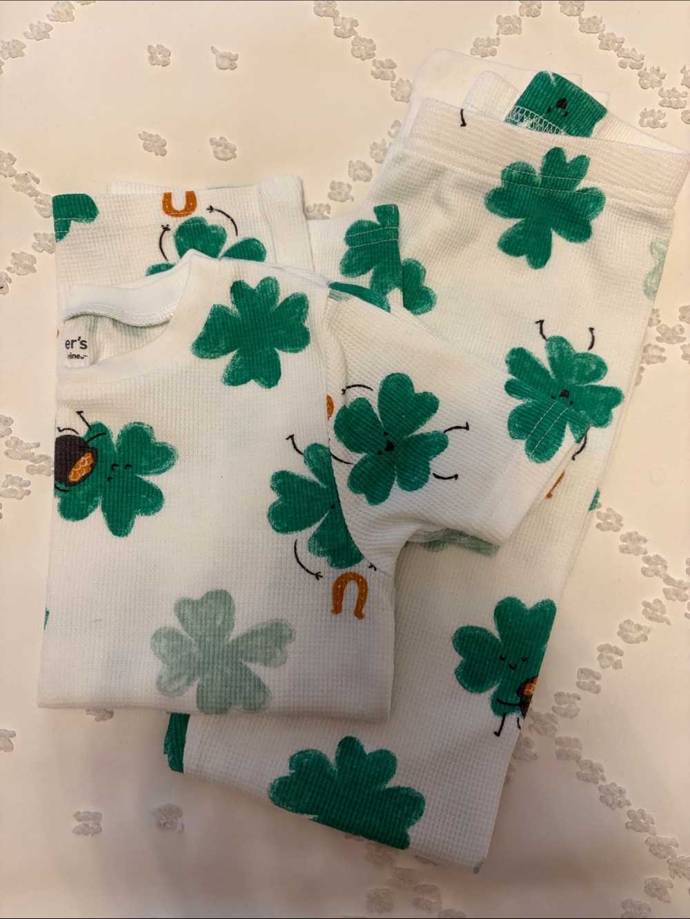 Carter's White Pajama Set with Green Shamrock Print